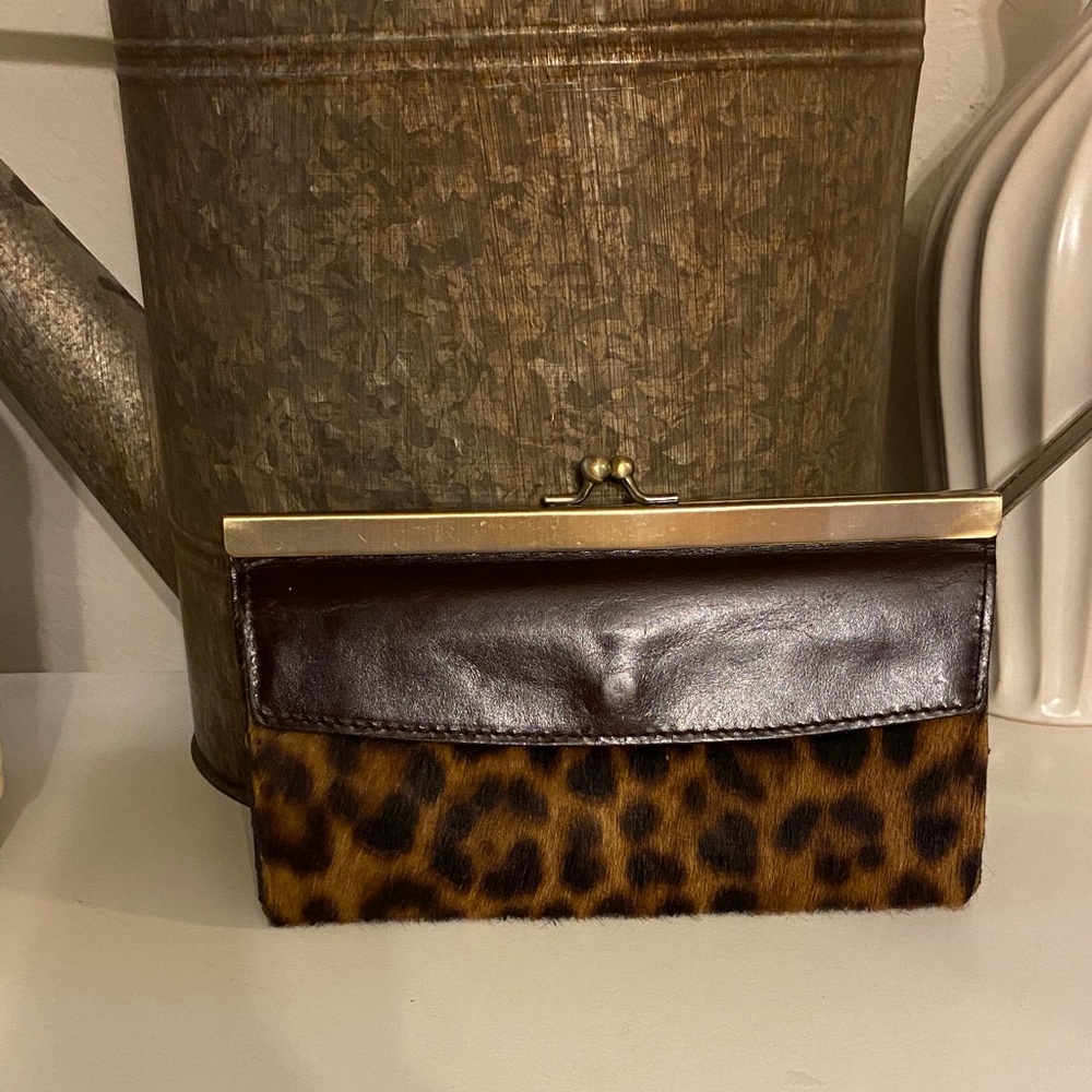 Patricia Nash Calf Hair Chocolate Leather Kisslock Wallet